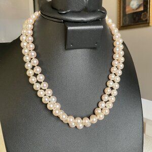 Mikimoto 7mm double 2 Strand 14k white gold AKOYA Pearls Necklace